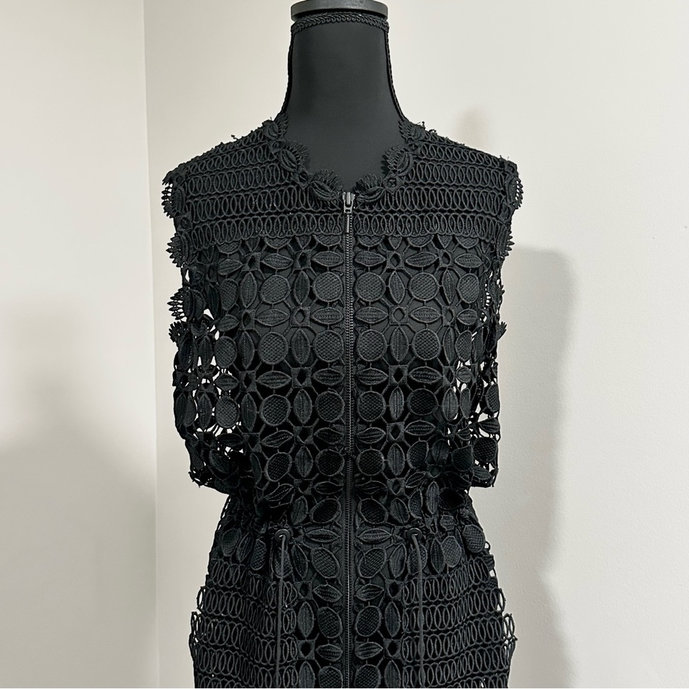 Elie Tahari Black Lace Zip Midi Dress